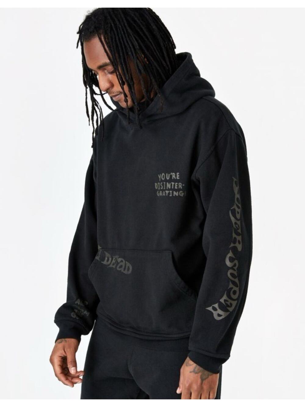 Brain Dead Tonal Type Print Hoodie Sweatshirt Sz L Heavyweight Government Grunge